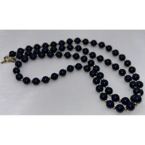 Vintage Necklace Monet Blue & Gold Tone Spacers 30" Classy Quiet Luxury‎ Glam